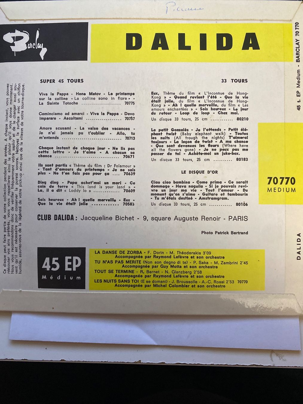 Dischi in vinile: Vinyle 45 tours Dalida La danse de Zorba - – Usato da Le Brassus venduto da cinema13 1