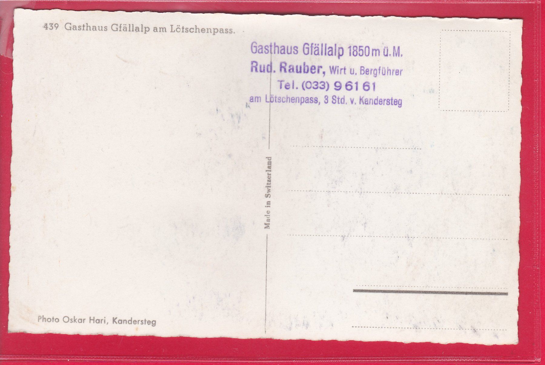 Cartoline postali: GASTHAUS GFÄLLALP AM LÖTSCHENPASS – Usato da Oberrieden venduto da Gebirgsstelze 1