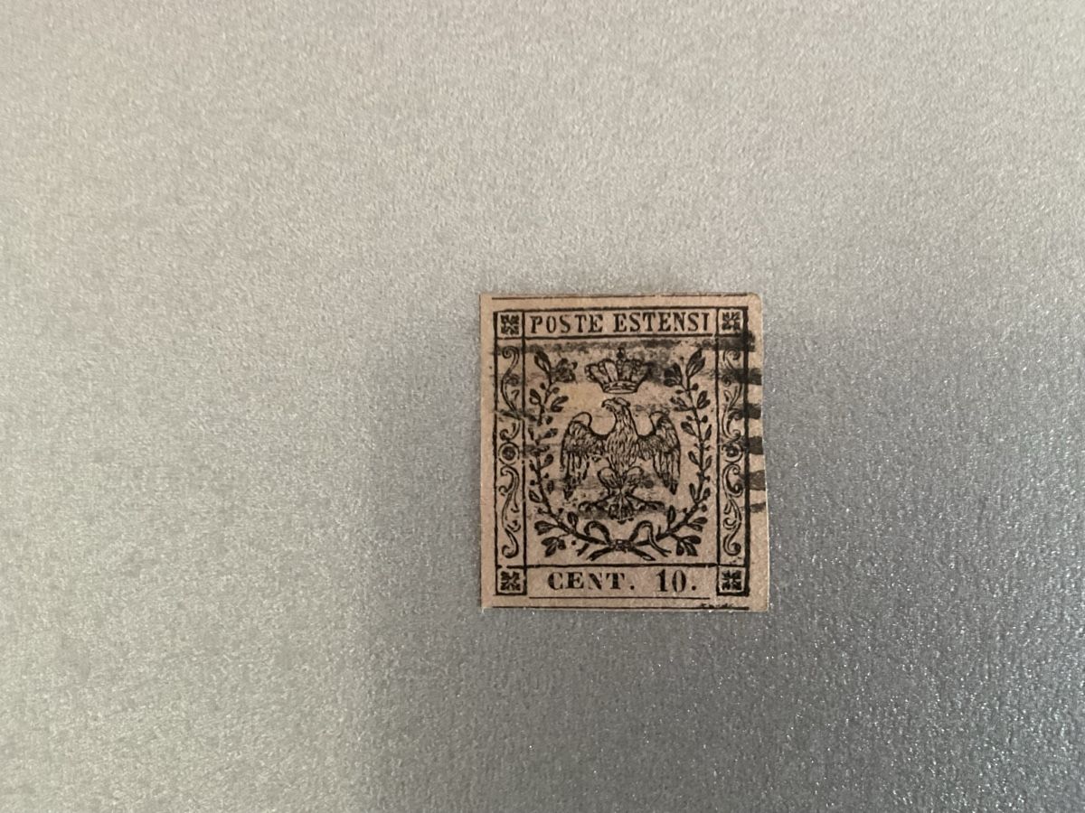 Tutti i francobolli: Modena 1852 mit Punkt hinter der Zahl – Usato da Steinhausen venduto da Leo.1957