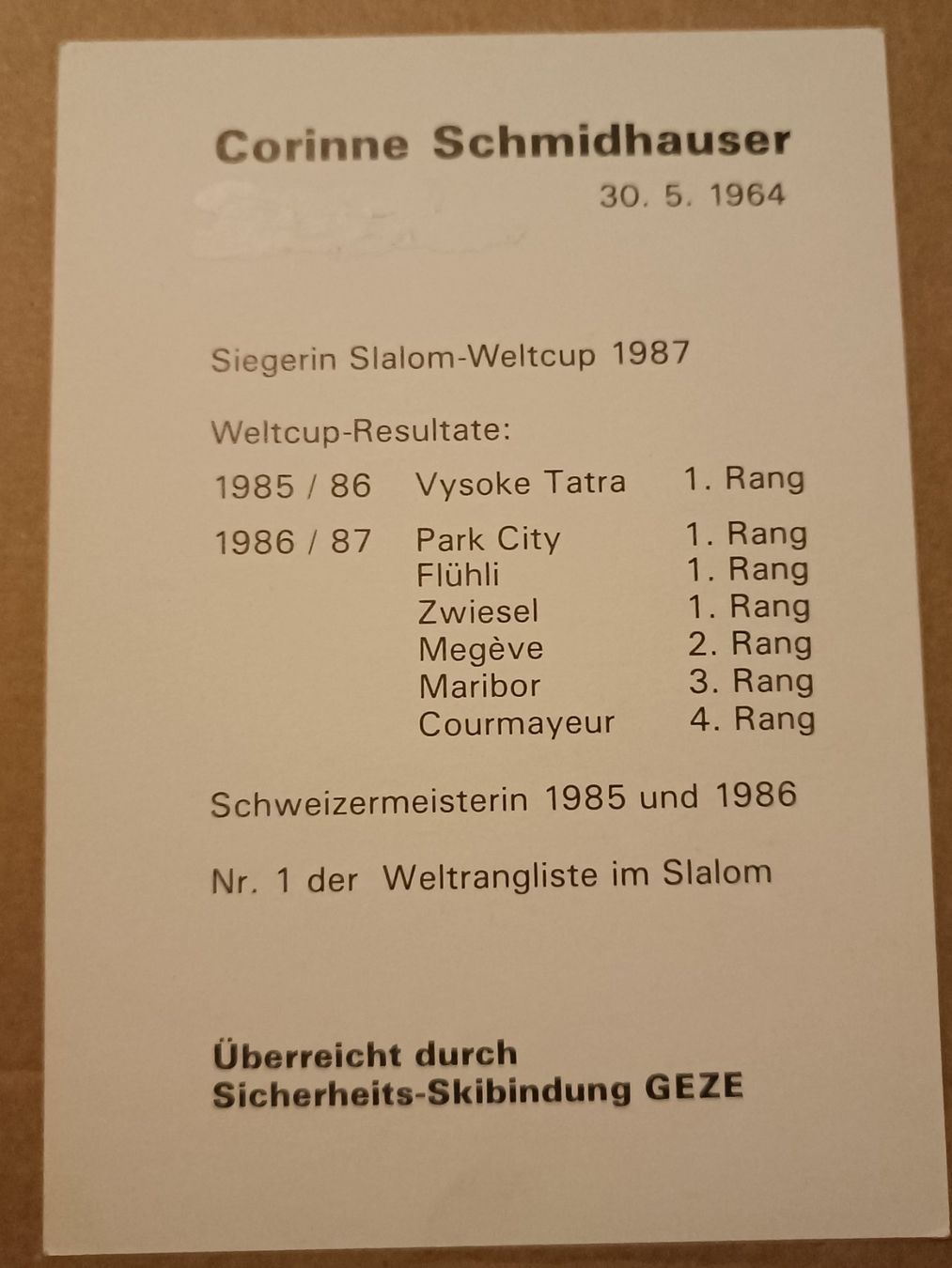 Autografi: Corinne Schmidhauser - handsigniert -80er Jahre – Usato da Menziken venduto da Artographs 1