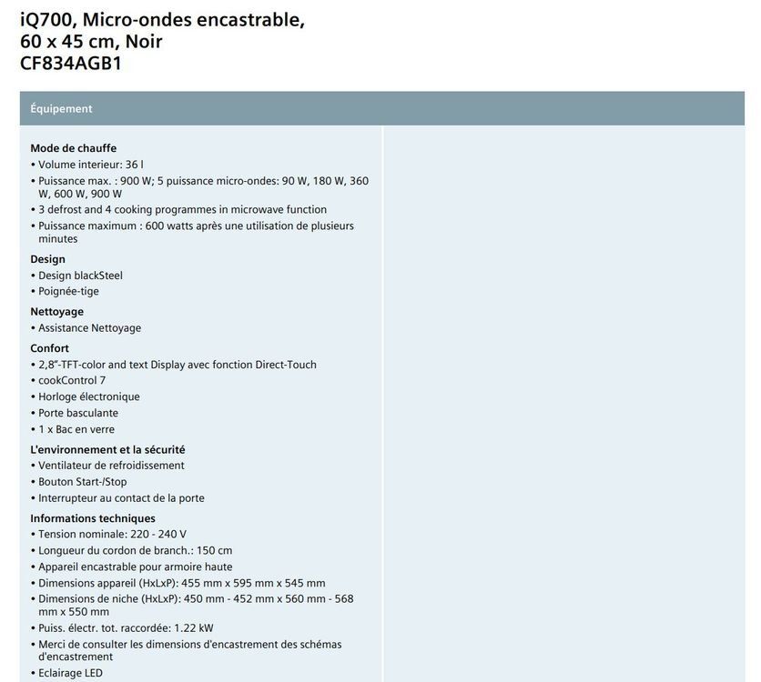 Siemens Forni: Micro-Ondes Siemens CF834AGB1 – Usato da La Chaux-de-Fonds venduto da CaritasNE 3