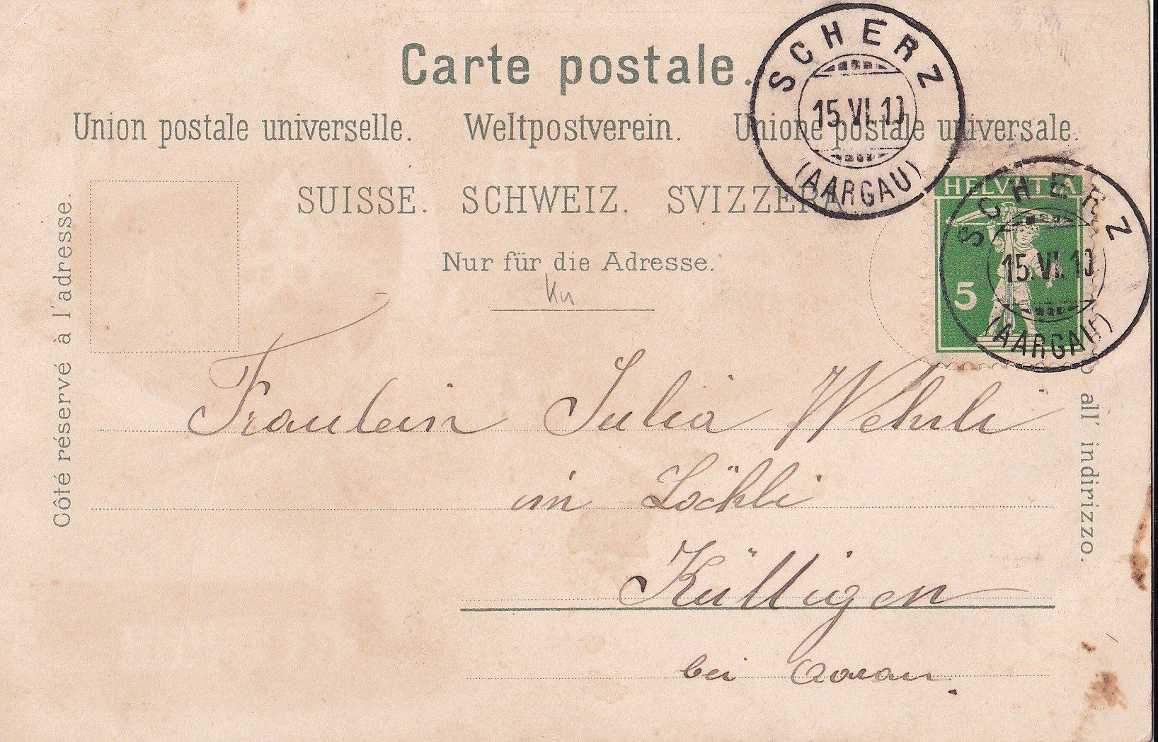 Cartoline postali: Scherz farbige Lithografie 3 Bilder Post Mühle etc. – Usato da Olten venduto da clotaldi 1