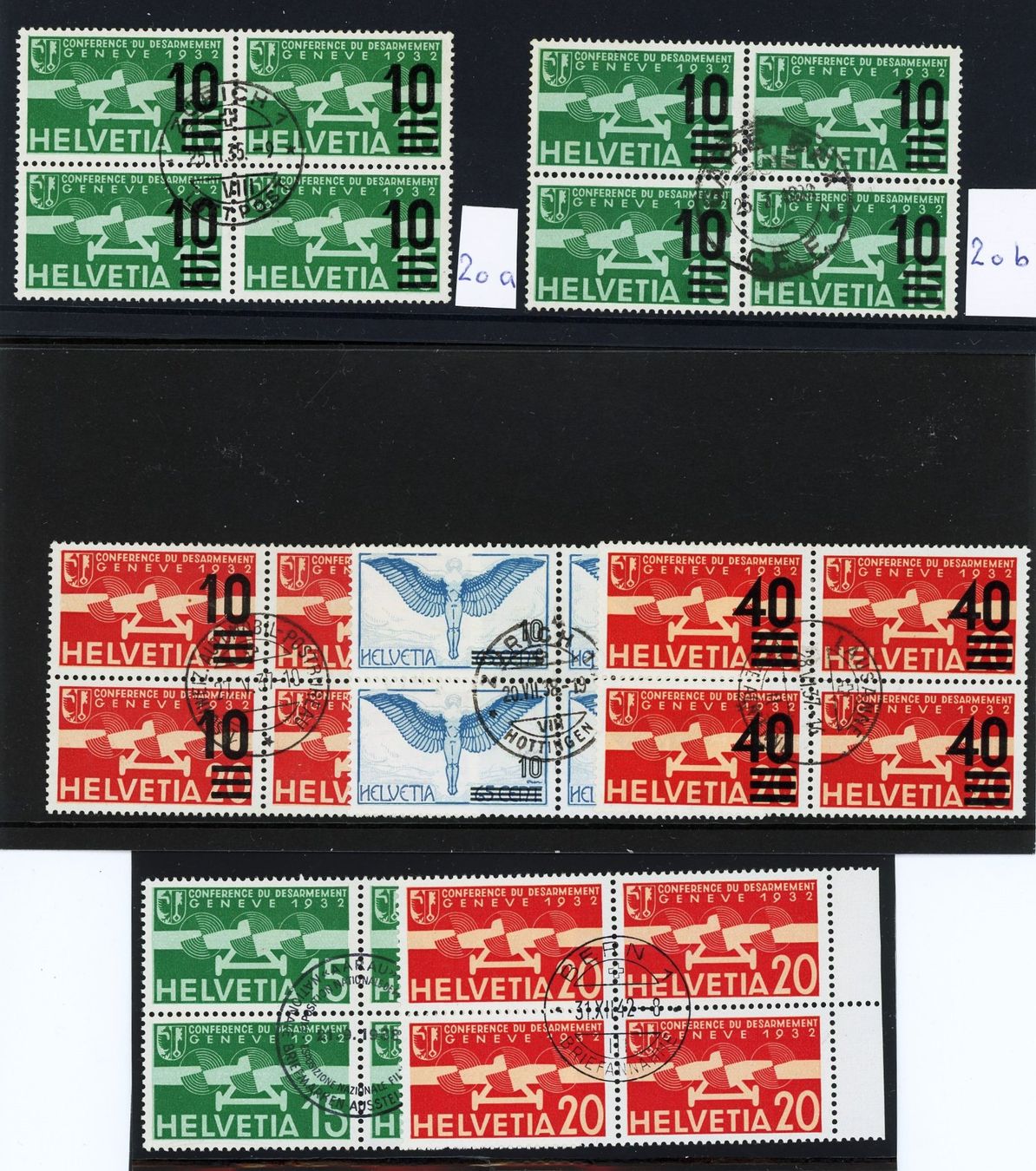 Alle Briefmarken: 1932-37:  Lot Flugpost-Viererblocks, gestempelt oder postfr. – Gebraucht aus Basel von Strubelibs
