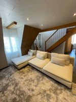Ecksofa beige Stoff mit Chaiselongue gut erhalten