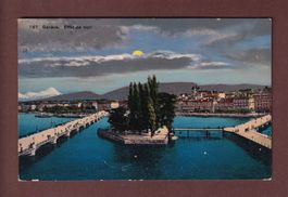 GENEVE - Île Rousseau - Effet de nuit - 1914