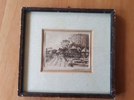 Altes kleines Bild in Rahmen, Winterlandschaft, signiert