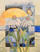 Original Aquarell "Weisse Echinacea mit Schmetterling" Bild