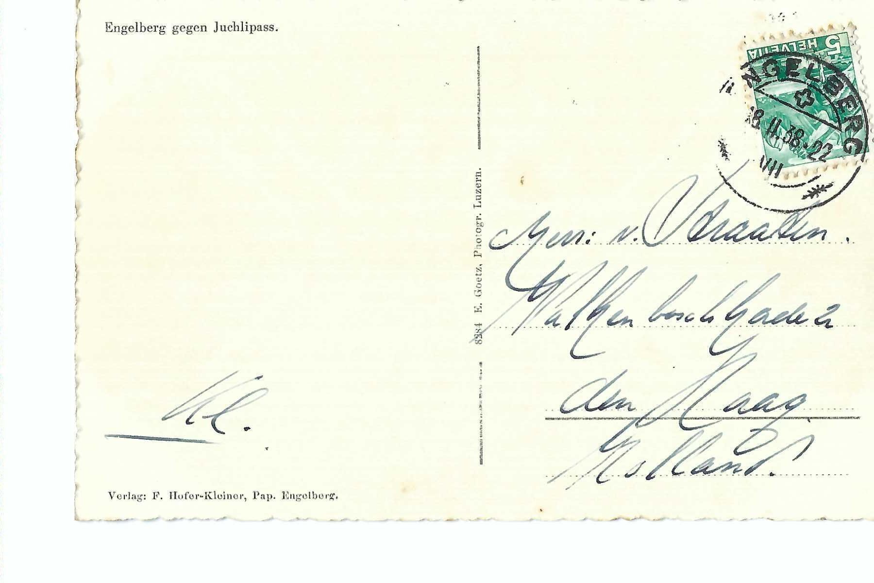 Cartoline postali: Engelberg gegen Juchlipass, 1938 – Usato da Thun venduto da 44wart 1
