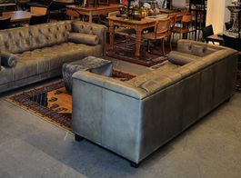 Casa Padrino Designer Leder Sofa  Vintage Olive (Kubus Stil)