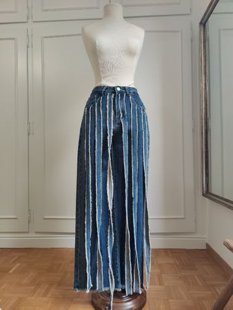 Y2K Novelty Striped Fringed Blue Jeans