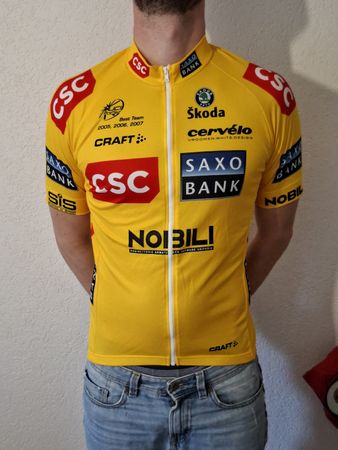 Maillot cyclisme jaune Saxo Bank taille M