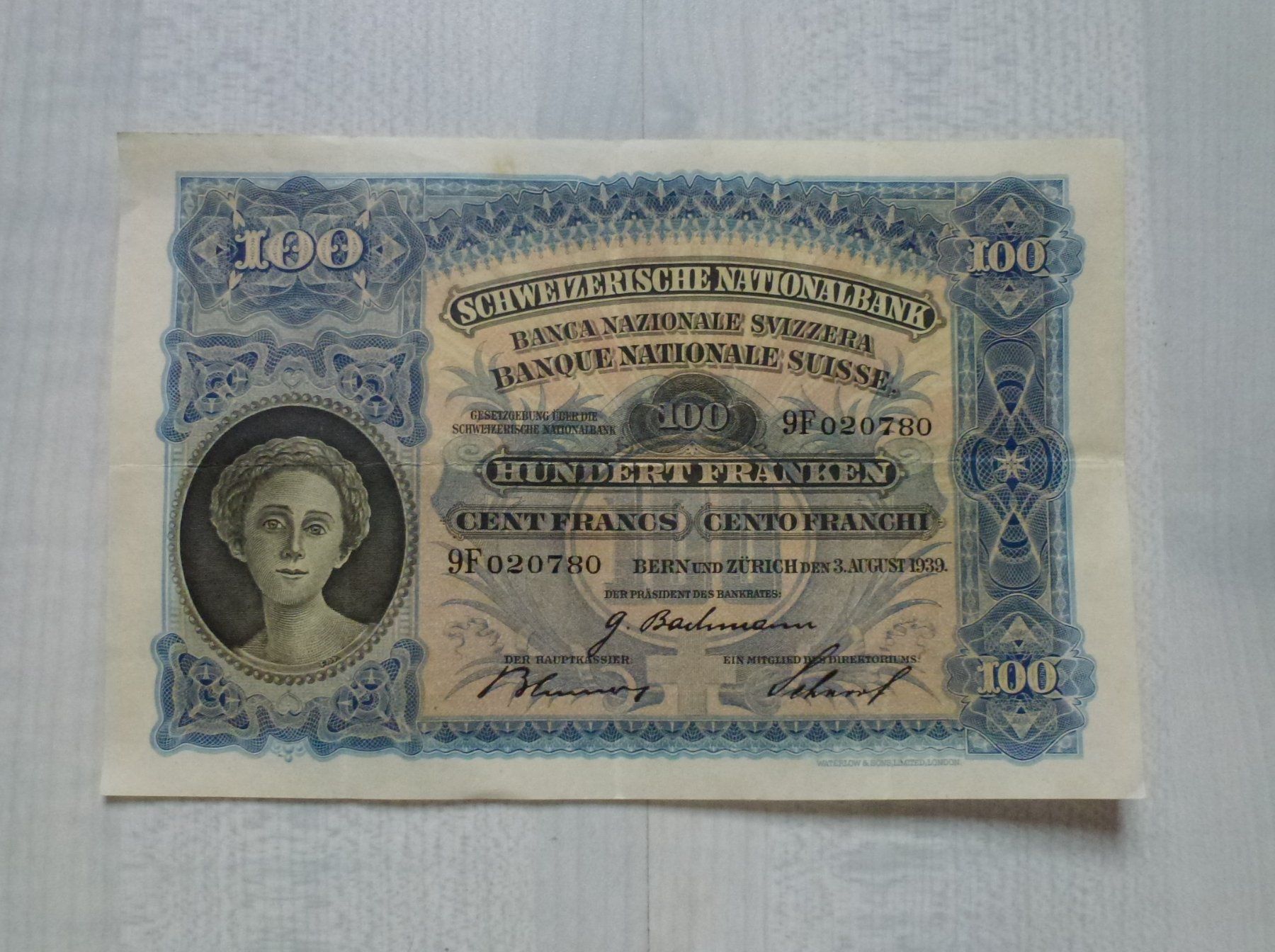 Banconote: Schweiz ++ 100.- Franken 3. August 1939 – Usato da Walkringen venduto da Casablanca777