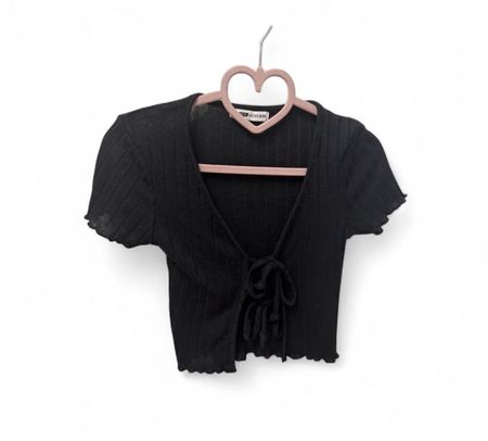 Damen Cardigan kurz schwarz gerippt mit Bindeband