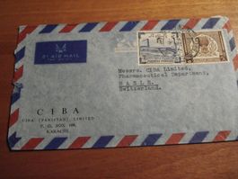 Flugbrief 1956 Pakistan - Schweiz, CIBA Karachi