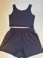 Damen Crop Top und Shorts Set Schwarz Grösse M neu