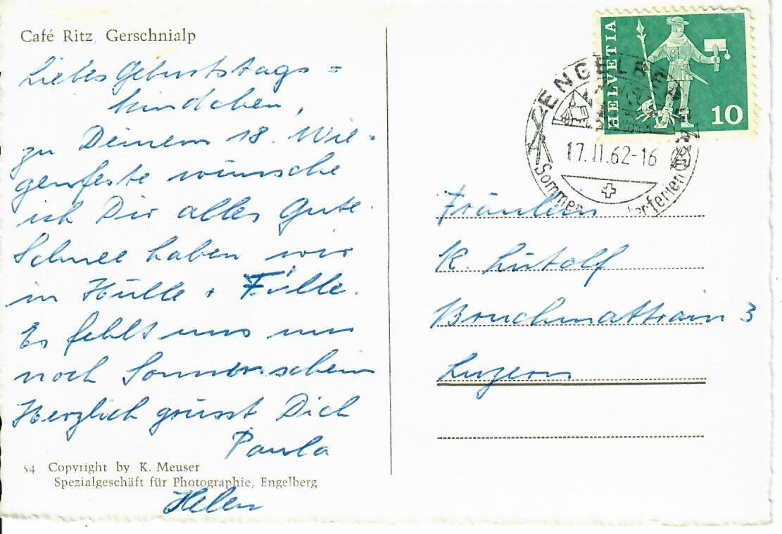 Ansichtskarten: Café Ritz - Gerschnialp – Gebraucht aus Hochdorf von Ziegel-16 1