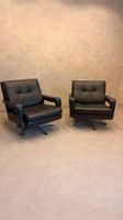 Vintage Sessel aus schwarzem Leder im Knoll-Stil