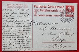 GANZSACHE AUSLAND PK MONT-PELERIN SUR VEVEY BELGIEN 1919