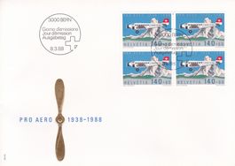 Pro Aéro 1988, 4-er Block auf Ersttagsbrief