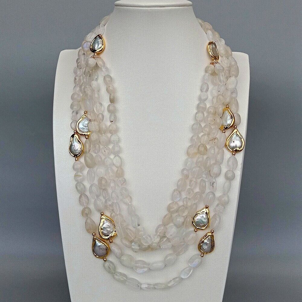 Ketten: Mondstein Weiss Perlen Kette Collier Perle Pierre de lune – Neu (gemäss Beschreibung) aus Prilly von ilyria73 3