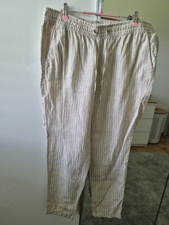 H&M leichte Leinenhose Beige/Weiss Gestreift, Gr. 42