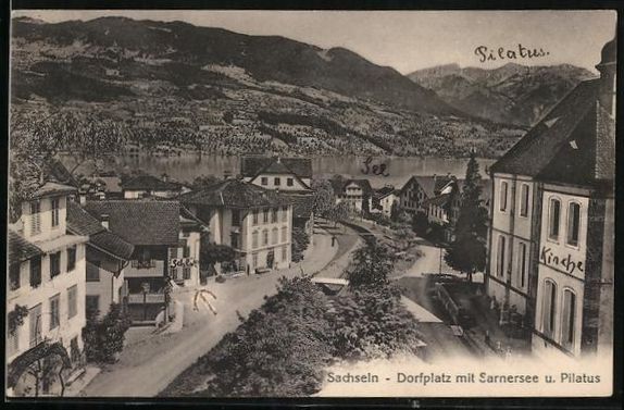 Cartoline postali: Sachseln, Dorfplatz mit Sarnersee u. Pil – Usato da Berlin venduto da bartko-reher