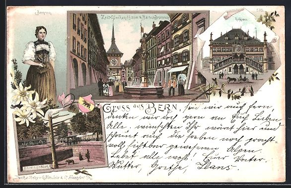 Cartoline postali: Litho Bern, Zeit Glockenturm, Bären Bru – Usato da Berlin venduto da bartko-reher