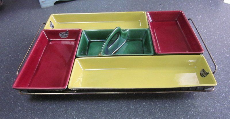 Piatti di portata: Mid Century Apero-Schalen im Ständer, Hanson Keramic – Usato da Bischofszell venduto da raika