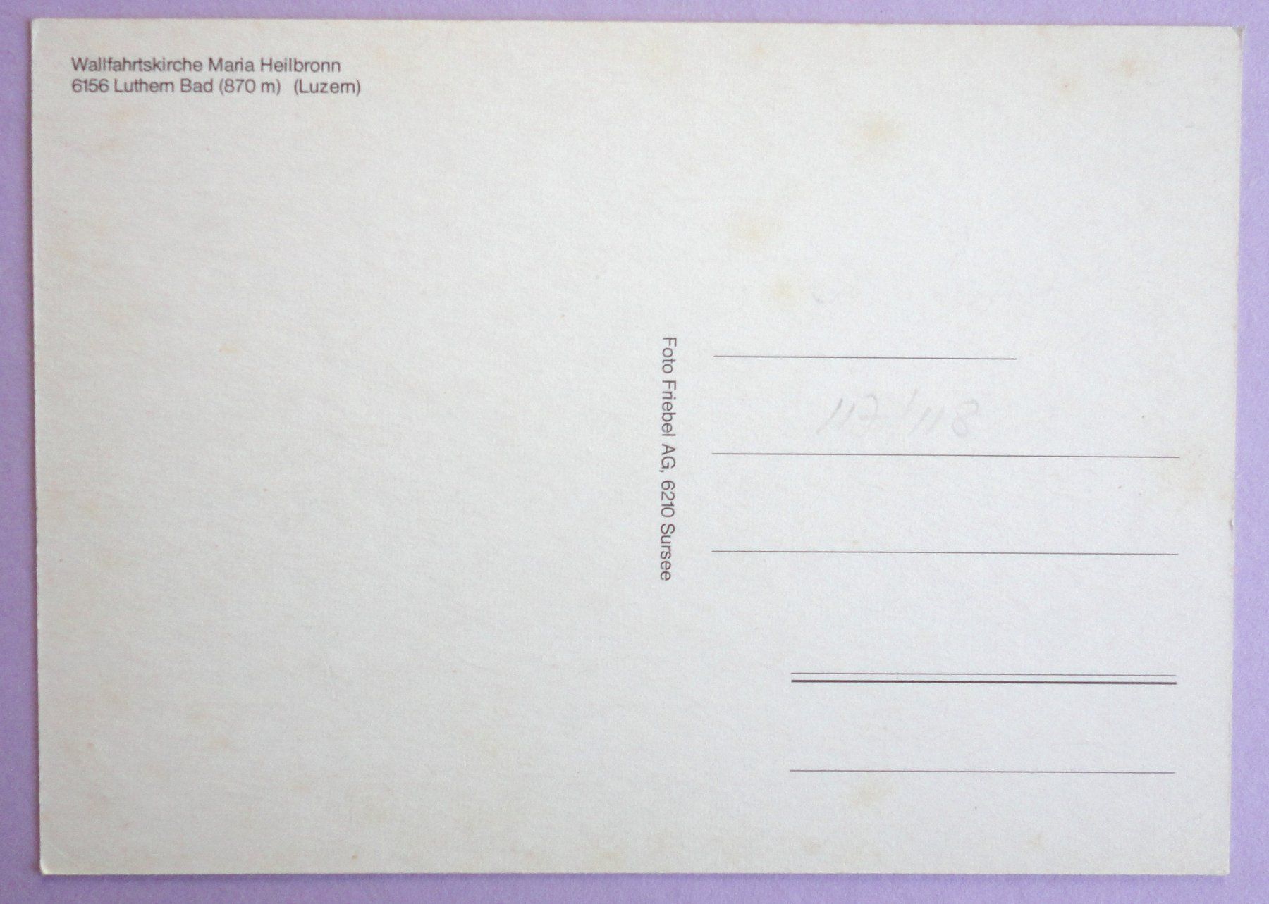 Cartoline postali: Wallfahrtskirche Maria Heilbronn, Luthern Bad (LU) – Usato da Fétigny venduto da Billy2miny 1