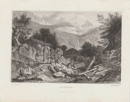 Meiringen „MAYRINGEN”, Stahlstich, Gesamtansicht, 1840