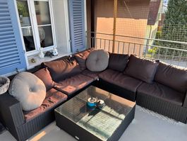 Garten Lounge vidaXL Poly Rattan schwarz 10-teilig