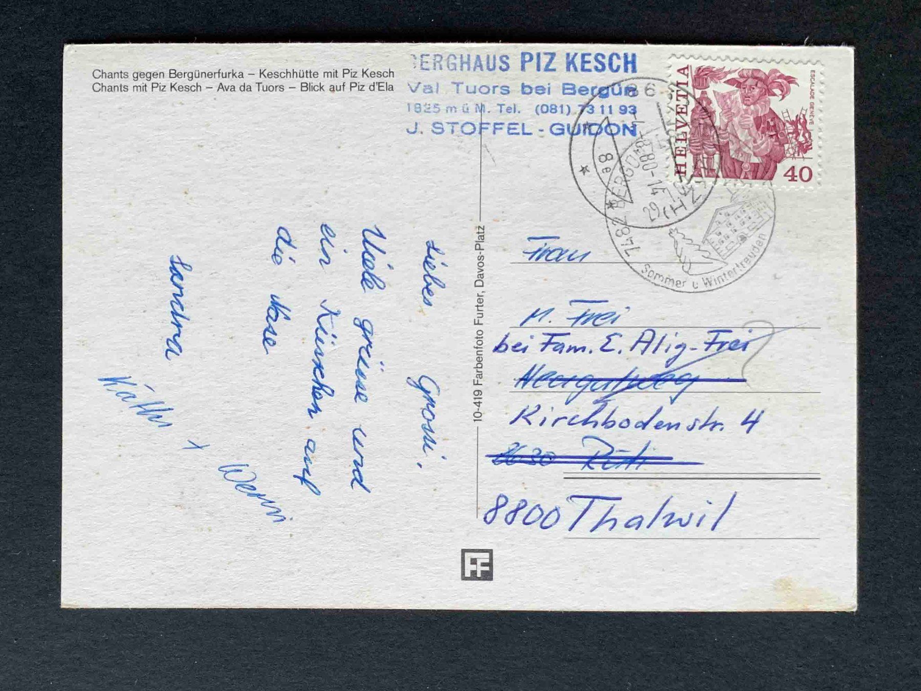 Cartoline postali: AK Val Tuors Piz Kesch – Usato da Goldau venduto da artelier1 1