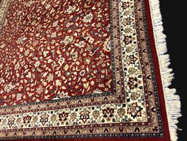 Orientteppich handgeknüpft rot mit Fransen weiss 290x280 cm
