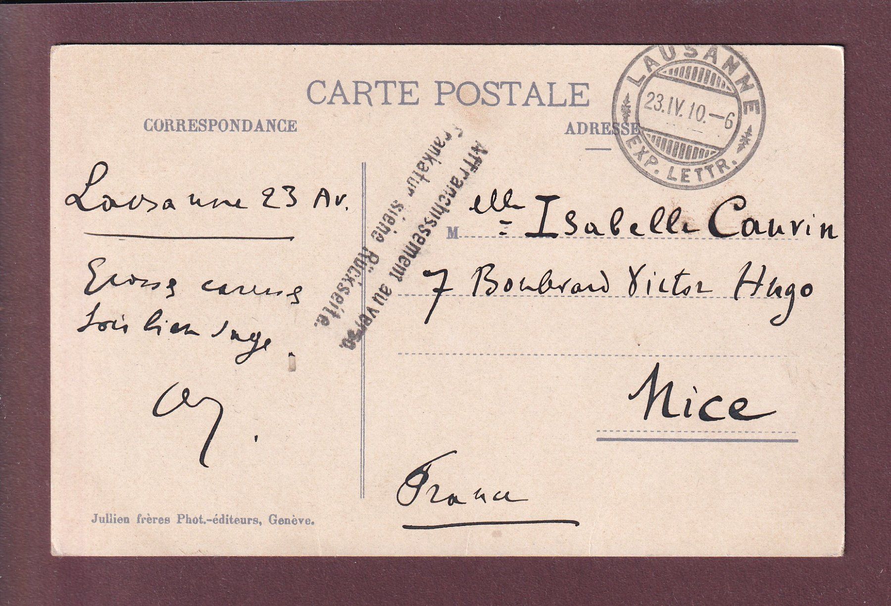 Cartoline postali: LAUSANNE - Escaliers du Marché - 1910 – Usato da Pully venduto da nicecards 1