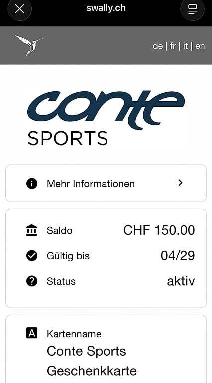 Buoni: Conte Sports Gutschein  – Usato da Gossau SG venduto da jakob5.342 2