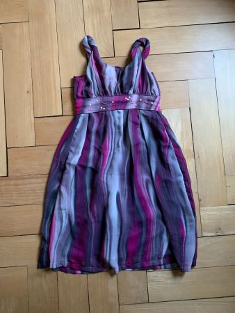 Chiffon Kleid grau-magenta - XS