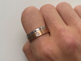 Xenox Edelstahl Solitär Ring Farbe Rosa Gold und Silber