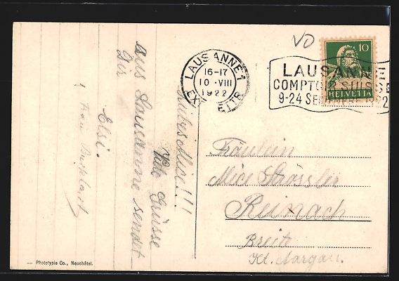 Cartoline postali: AK Ouchy, Dampfschiffe im Hafen, 1922 – Usato da Berlin venduto da bartko-reher 1