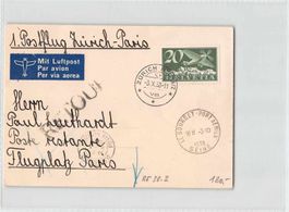 1. Postflug SWISSAIR Zürich-Paris 3.10.1938 - sehr selten