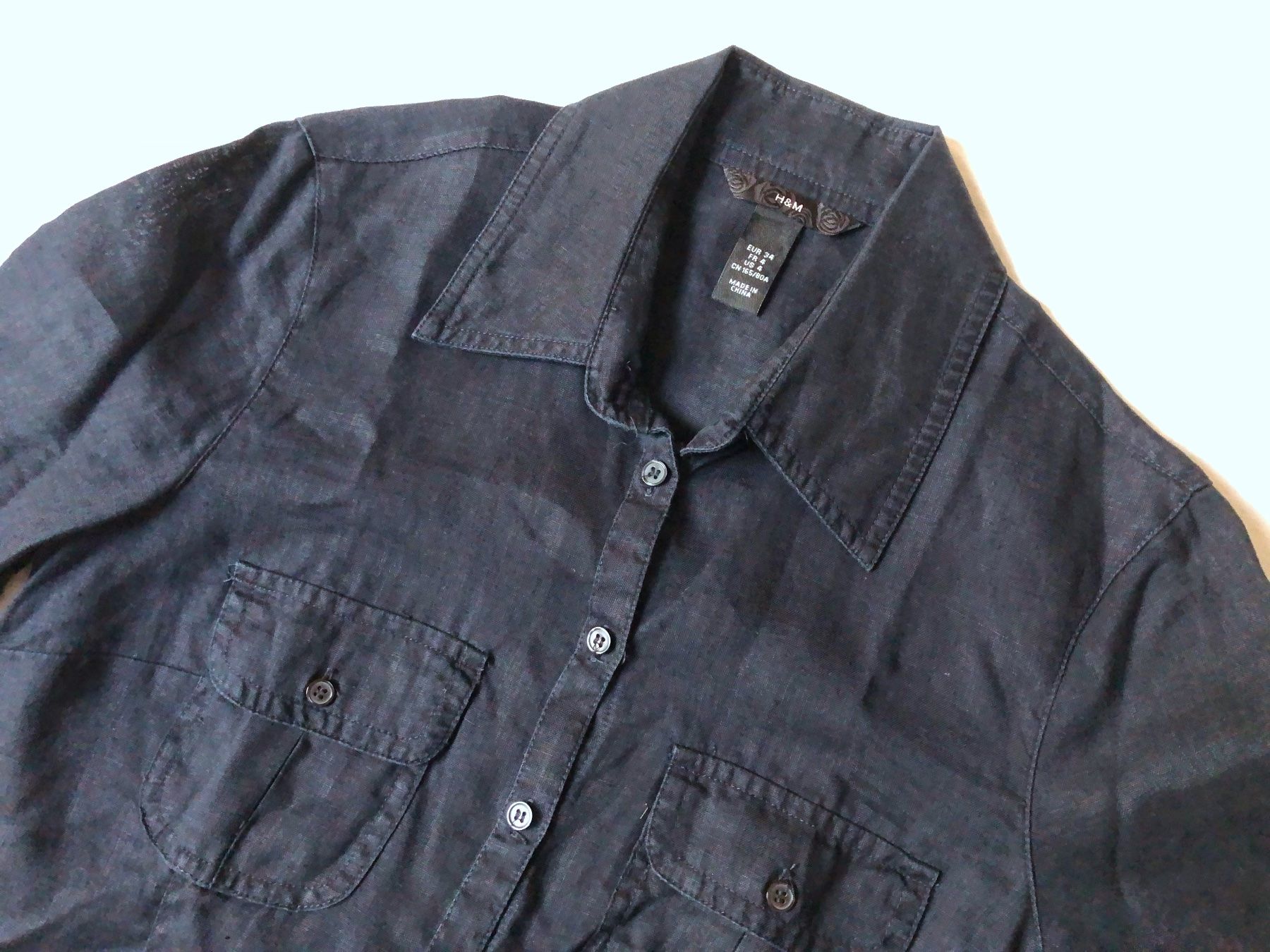 H&M Camicette: H&M, Leinenbluse kurzarm, dunkelblau, Gr. 34 – Nuovo (secondo la descrizione) da Basel venduto da Solaia28 1