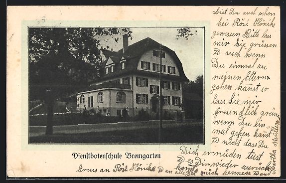 Ansichtskarten: AK Bremgarten, Dienstbotenschule, 1915 – Gebraucht aus Berlin von bartko-reher
