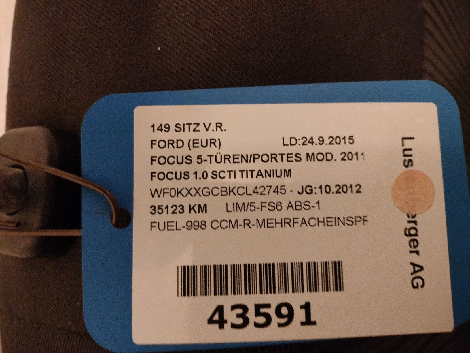 Ford Alle Autoersatzteile: Autositz für Ford Focus – Gebraucht aus Seuzach von Flyinghirsch69 3