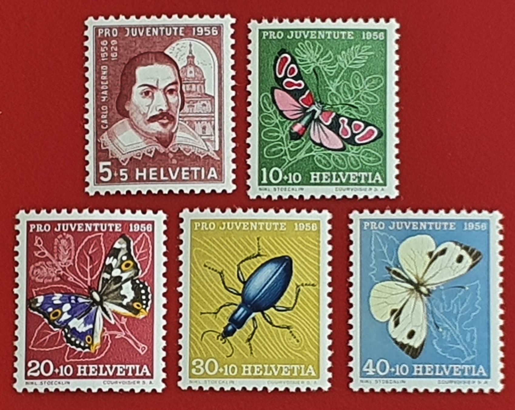 Alle Briefmarken: PRO JUVENTUTE SATZ 163 - 167 1956** POSTFRISCH – Neu (gemäss Beschreibung) aus Düdingen von Quartierstrasse