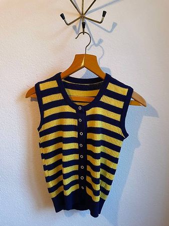 Gilet vintage rayé jaune et bleu