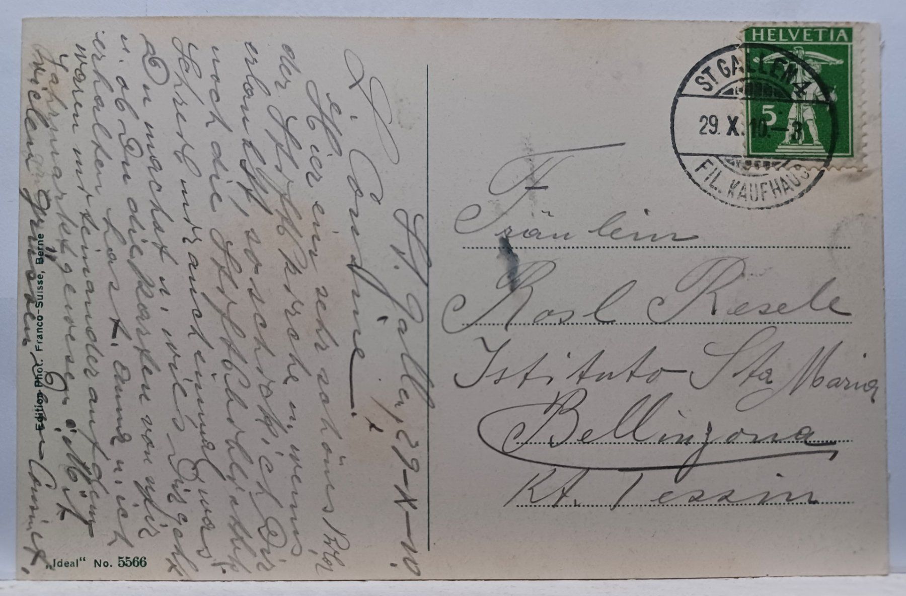 Cartoline postali: No.5566, ST. GALLEN, STIFTSKIRCHE, 1910 – Usato da Aarau Rohr venduto da mgvw 1