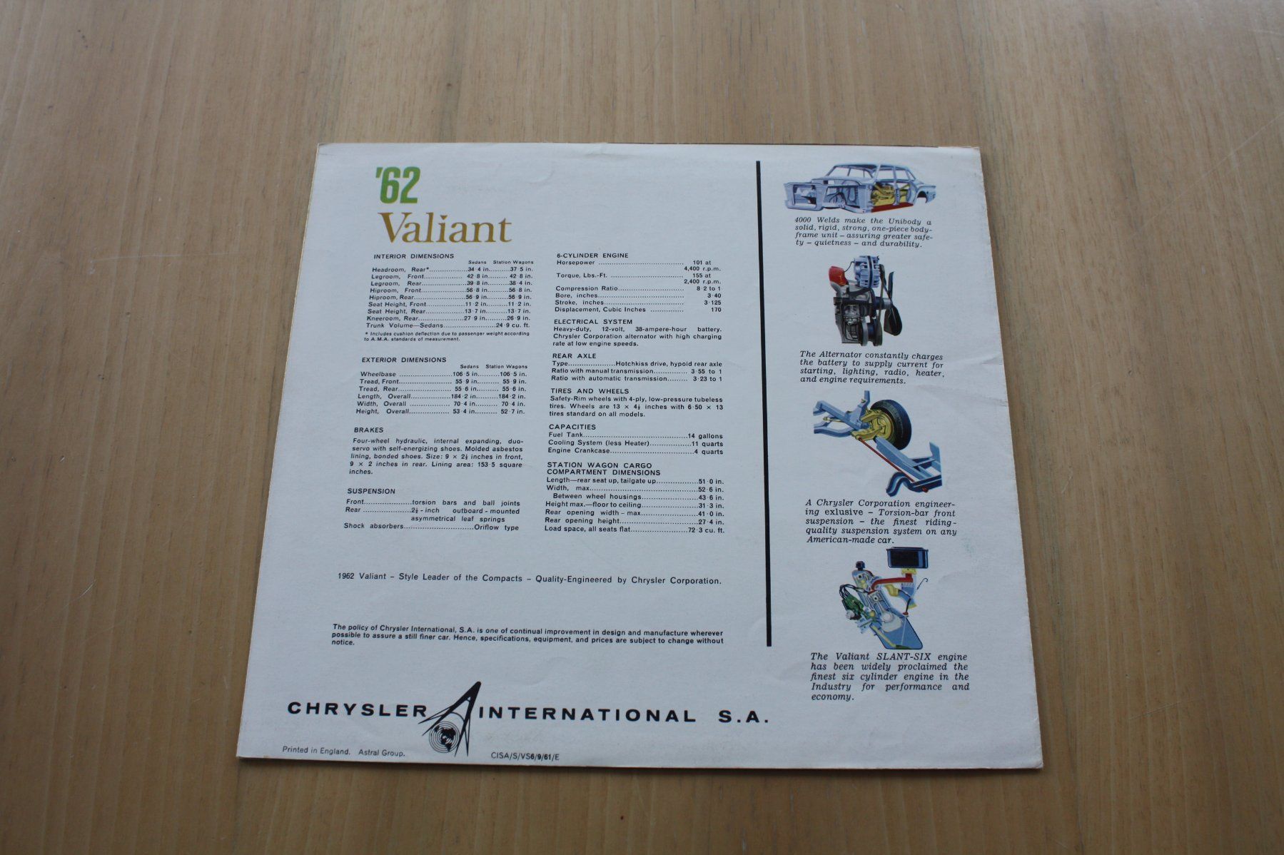 Chrysler Documenti: Original 1962er Chrysler Valiant Prospekt – Usato da Wikon venduto da erwin400 4