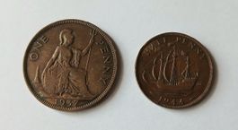 Pièce de monnaie ancienne : 1 Penny et 1/2 Penny, 1937-1944