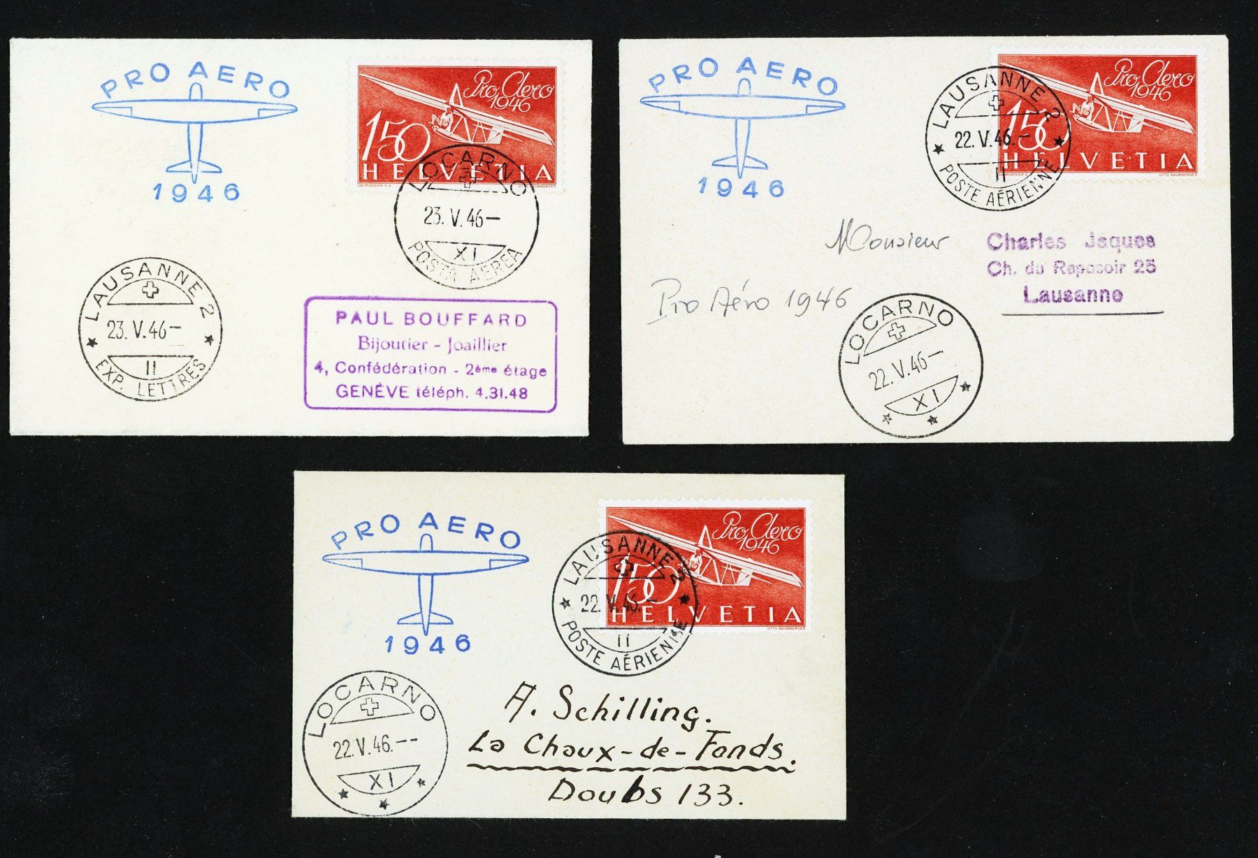 Tutti i francobolli: Flugpost Pro Aero 1946, Set von 3 Minibriefchen – Usato da Basel venduto da Strubelibs 1