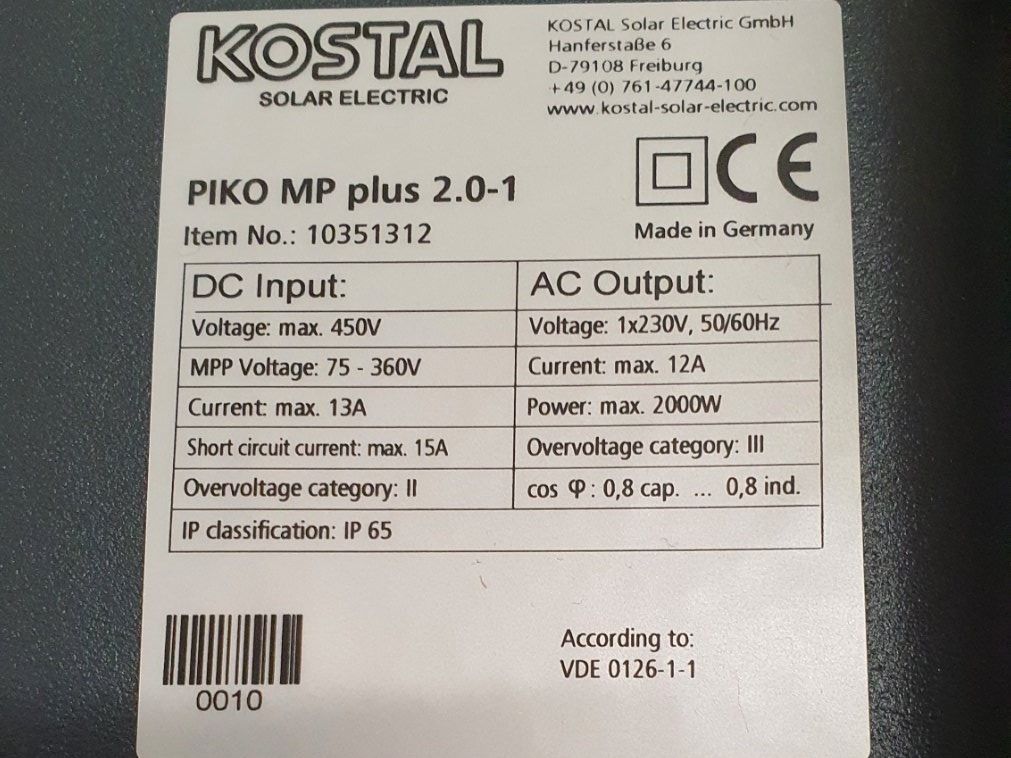 Kostal Wechselrichter: Kostal Pico MP plus 2.0-1 Wechselrichter – Gebraucht aus Niederglatt ZH von Clarify 2