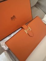 Portefeuille Hermès orange cuir grainé, trésor d'été, comme 